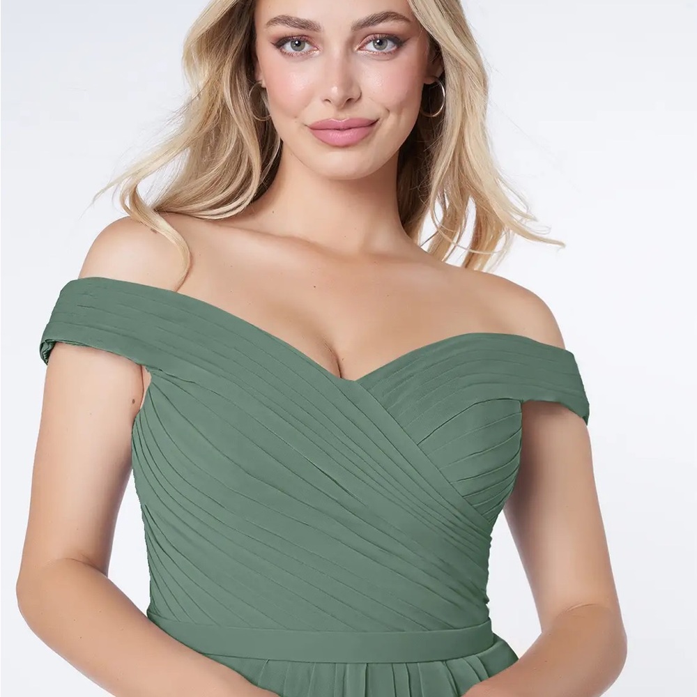 Azazie Off-Shoulder Maxi Dress in Green - Picture 5 of 7
